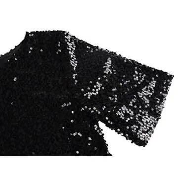 Anna-Kaci Womens Short Sleeve One Shoulder Sparkly Glitter Sequin Top Shirt Blouse, Black, X-Large