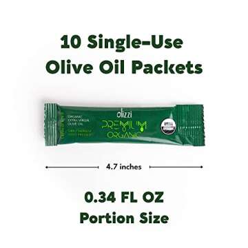 Olizzi Olive Oil Packets Premium Organic Extra Virgin, New Harvest, Award Winner, Early Harvest, Cold Pressed, USDA Organic, Salad Dressing, Aceite de Oliva, Individual - 10 Single Use Packs