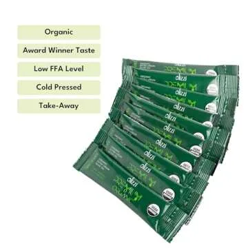 Olizzi Olive Oil Packets Premium Organic Extra Virgin, New Harvest, Award Winner, Early Harvest, Cold Pressed, USDA Organic, Salad Dressing, Aceite de Oliva, Individual - 10 Single Use Packs
