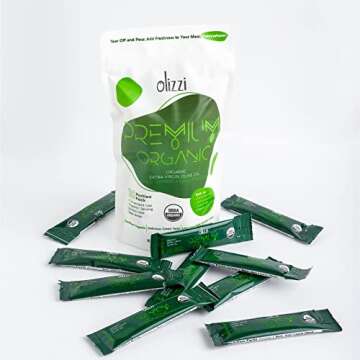 Olizzi Olive Oil Packets Premium Organic Extra Virgin, New Harvest, Award Winner, Early Harvest, Cold Pressed, USDA Organic, Salad Dressing, Aceite de Oliva, Individual - 10 Single Use Packs