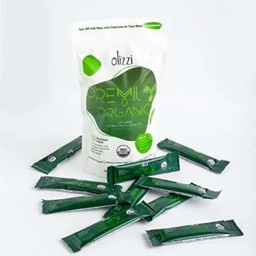 Olizzi Olive Oil Packets Premium Organic Extra Virgin, New Harvest, Award Winner, Early Harvest, Cold Pressed, USDA Organic, Salad Dressing, Aceite de Oliva, Individual - 10 Single Use Packs