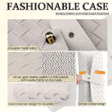 YUNAI 1PCS Leather Glasses Case Soft - Portable Woven Leather Protective Case for Sunglasses Reading Glasses, Travel Eyeglasses Case Pouch Bag for Women Men Unisex, White