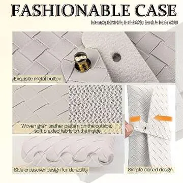 YUNAI 1PCS Leather Glasses Case Soft - Portable Woven Leather Protective Case for Sunglasses Reading Glasses, Travel Eyeglasses Case Pouch Bag for Women Men Unisex, White