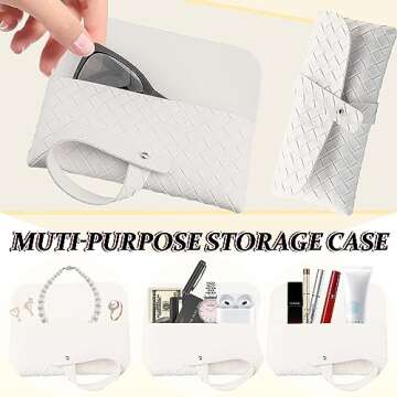 YUNAI 1PCS Leather Glasses Case Soft - Portable Woven Leather Protective Case for Sunglasses Reading Glasses, Travel Eyeglasses Case Pouch Bag for Women Men Unisex, White
