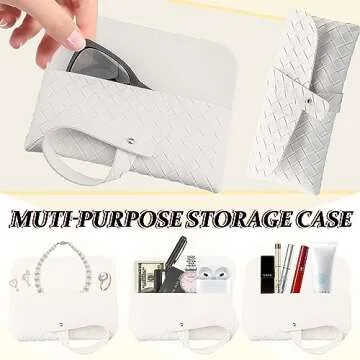 YUNAI 1PCS Leather Glasses Case Soft - Portable Woven Leather Protective Case for Sunglasses Reading Glasses, Travel Eyeglasses Case Pouch Bag for Women Men Unisex, White