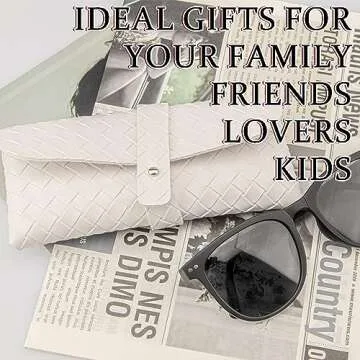 YUNAI 1PCS Leather Glasses Case Soft - Portable Woven Leather Protective Case for Sunglasses Reading Glasses, Travel Eyeglasses Case Pouch Bag for Women Men Unisex, White