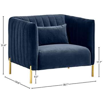 Amazon Brand – Rivet Frederick Mid-Century Channel Tufted Velvet Living Room Chair, 38"W, Navy Blue