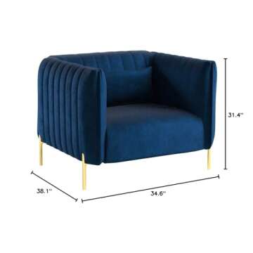 Amazon Brand – Rivet Frederick Mid-Century Channel Tufted Velvet Living Room Chair, 38"W, Navy Blue