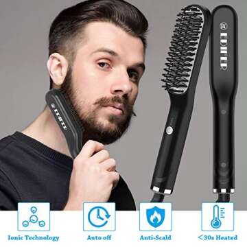 Beard Straightener Brush for Men - Portable Hair Styling