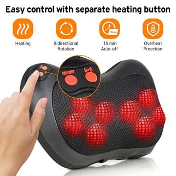AQSURE Back Massager, Back and Neck Massager Pillow with 8 Heated Rollers Kneading Massage, Heat Deep Tissue Kneading Massage for Full Body Muscle, Best Relaxation Gifts in Home, Office and Car