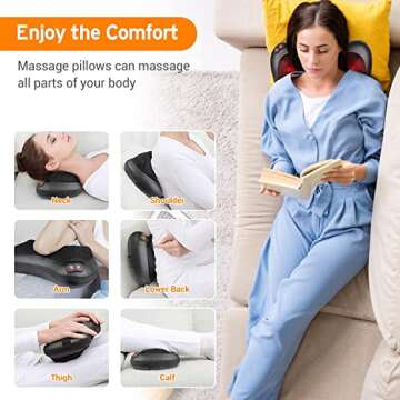AQSURE Back Massager, Back and Neck Massager Pillow with 8 Heated Rollers Kneading Massage, Heat Deep Tissue Kneading Massage for Full Body Muscle, Best Relaxation Gifts in Home, Office and Car