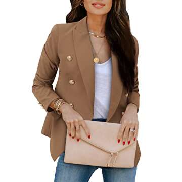 CRAZY GRID Womens Double Breasted Blazer Jackets Open Front Business Casual Suit Jacket Long Sleeve ...