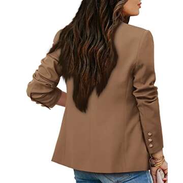 CRAZY GRID Womens Double Breasted Blazer Jackets Open Front Business Casual Suit Jacket Long Sleeve Dressy Blazer Lapel Gold Button Ladies Work Office Blazer Khaki Large