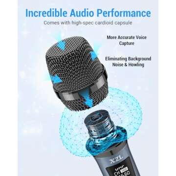 XZL UHF Wireless Microphone, Rechargeable Two Cordless Microphones with 1/4” Receiver, Adjustable ...