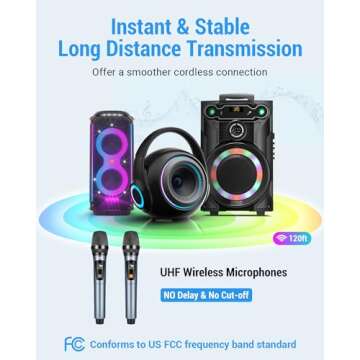 XZL UHF Wireless Microphone, Rechargeable Two Cordless Microphones with 1/4” Receiver, Adjustable Frequency & Volume, Plug and Play for Karaoke Singing, Lecture, Wedding Host, Church, PA System
