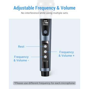 XZL UHF Wireless Microphone, Rechargeable Two Cordless Microphones with 1/4” Receiver, Adjustable Frequency & Volume, Plug and Play for Karaoke Singing, Lecture, Wedding Host, Church, PA System