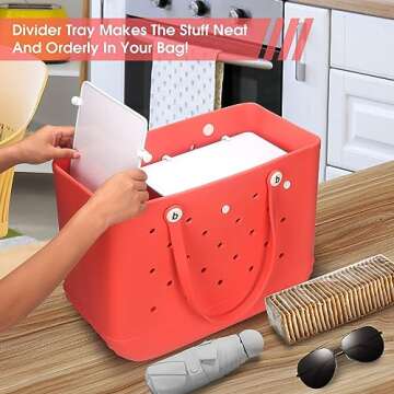 Raymall 2pcs Divider for Bogg Bag Beach Tote, ABS Plastic Divider Tray for XL Bogg Bag Accessories Inserts (White)