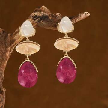 Fashion Rhinestone Shell Drop Dangle Earrings Statement Crystal Geometry Dangling Earrings Rectangle Teardrop Chandelier Earrings for Women Prom Pageant (Rose Red)