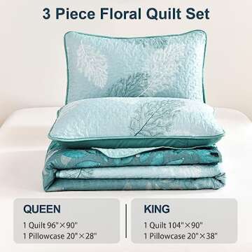 Quilt Set Queen Size,3 Pieces Floral Bedspread Coverlet Set,Soft Microfiber Lightweight Floral Bedding Set