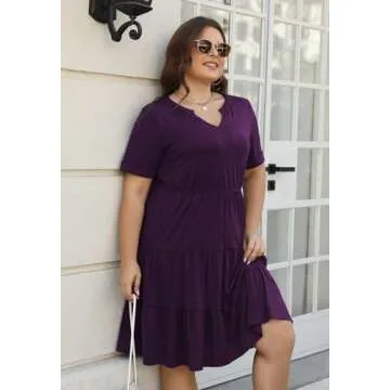 Celkuser Women's Plus Size Summer Dress 2025 Flowy V-Neck A-Line with Pockets Casual Beach, Wedding, Daily Wear （ 165,26, Purple