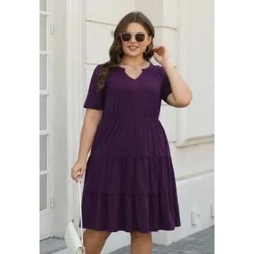 Celkuser Women's Plus Size Summer Dress 2025 Flowy V-Neck A-Line with Pockets Casual Beach, Wedding, Daily Wear （ 165,26, Purple