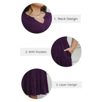 Celkuser Women's Plus Size Summer Dress 2025 Flowy V-Neck A-Line with Pockets Casual Beach, Wedding, Daily Wear （ 165,26, Purple