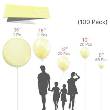 PartyWoo Pastel Yellow Balloons, 100 pcs Pale Yellow Balloons Different Sizes Pack of 36 Inch 18 Inch 12 Inch 10 Inch 5 Inch Yellow Balloons for Balloon Garland Arch as Party Decorations, Yellow-Q07