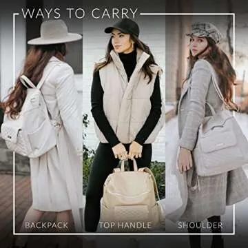 Monaco Large Backpack by Luli Bebe - Designer Modern Vegan Leather Stylish Baby Diaper Bag for Mom, Multipurpose, Roomy, with Changing Pad (Ebony Black)