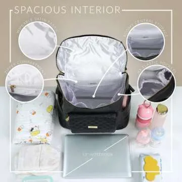 Monaco Large Backpack by Luli Bebe - Designer Modern Vegan Leather Stylish Baby Diaper Bag for Mom, Multipurpose, Roomy, with Changing Pad (Ebony Black)