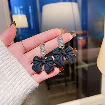 Channel V Bow Earrings: Elegant Rhinestone Jewelry