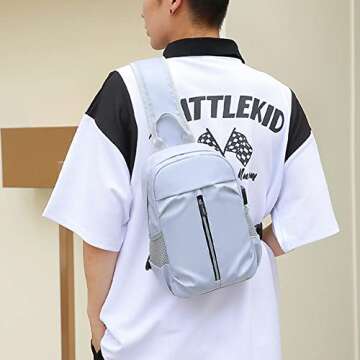 chinatera Small Crossbody Sling Bags for Men Chest Shoulder Bag Casual Backpack with Charger for Outdoor Travel (Grey)