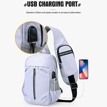 chinatera Small Crossbody Sling Bags for Men Chest Shoulder Bag Casual Backpack with Charger for Outdoor Travel (Grey)