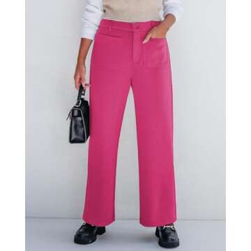 GRAPENT Hot Pink Wide Leg Pants for Women Women Business Casual Outfits Tapered Trousers Women Fall Pants for Women Dress Pants Women High Waisted Pantalones Hot Pink Size Large US Size 12 to Size 14