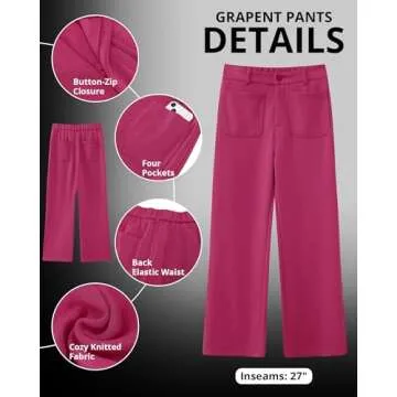 GRAPENT Hot Pink Wide Leg Pants for Women Women Business Casual Outfits Tapered Trousers Women Fall Pants for Women Dress Pants Women High Waisted Pantalones Hot Pink Size Large US Size 12 to Size 14