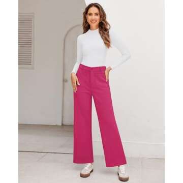 GRAPENT Hot Pink Wide Leg Pants for Women Women Business Casual Outfits Tapered Trousers Women Fall Pants for Women Dress Pants Women High Waisted Pantalones Hot Pink Size Large US Size 12 to Size 14