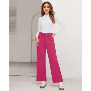 GRAPENT Hot Pink Wide Leg Pants for Women Women Business Casual Outfits Tapered Trousers Women Fall Pants for Women Dress Pants Women High Waisted Pantalones Hot Pink Size Large US Size 12 to Size 14