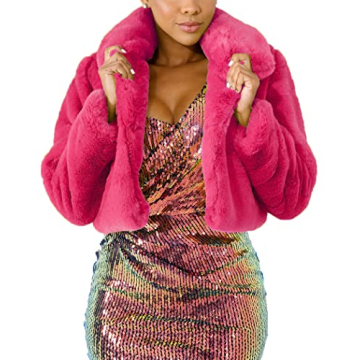 Nihsatin Women's Hot Pink Faux Fur Cropped Coat - Chic & Cozy