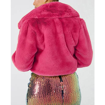 Nihsatin Hot Pink Faux Fur Cropped Jacket for Women