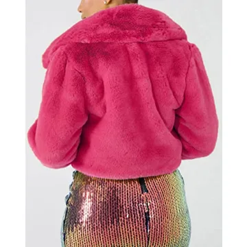 Nihsatin Hot Pink Faux Fur Cropped Jacket for Women