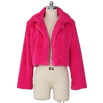 Nihsatin Hot Pink Faux Fur Cropped Jacket for Women