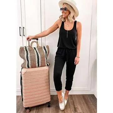PRETTYGARDEN Women's Casual Tank Jumpsuits Sleeveless Drawstring Elastic Waist Loose Summer Romper (Black,Medium)
