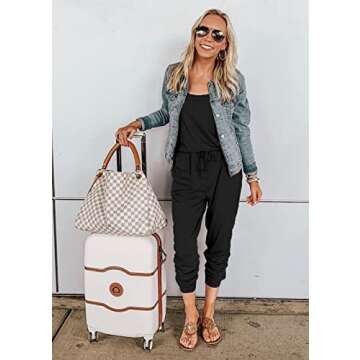 PRETTYGARDEN Women's Casual Tank Jumpsuits Sleeveless Drawstring Elastic Waist Loose Summer Romper (Black,Medium)