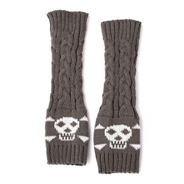 F Flammi Arm Warmers Goth Knitted Fingerless Gloves Punk Skull Hand Warmers for Cosplay Typing Driving