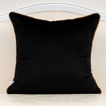 Alerfa Gold Leather Striped Black Throw Pillow Cover 18x18 Inch, Geometric Luxury Decorative Embroid...