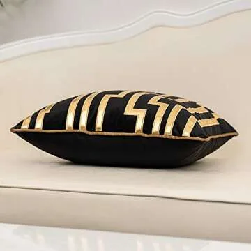 Alerfa Gold Leather Striped Black Throw Pillow Cover 18x18