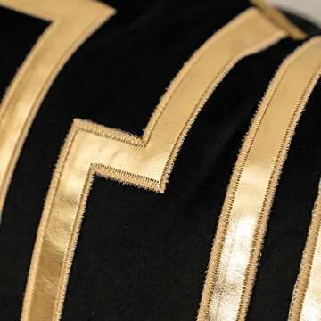 Alerfa Gold Leather Striped Black Throw Pillow Cover 18x18