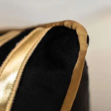 Alerfa Gold Leather Striped Black Throw Pillow Cover 18x18