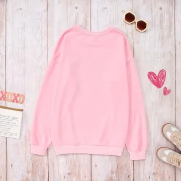 KEKEMI Valentine's Day Sweatshirt For Women Retro XOXO Graphic Sweater Shirts Crewneck Hugs and Kisses Oversized Pullover Top（Pink-164,Small
