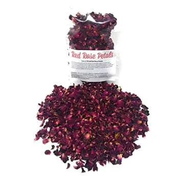Red Rose Petals - Pure, All Natural & Edible Rose Petals - Dried Flower Petals for Herbal Tea, Decoration, Rose Sprinkles, Topping on Cupcakes, Desserts - Net Weight: 0.35oz/10g