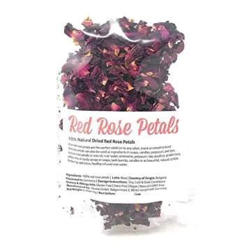 Red Rose Petals - Pure, All Natural & Edible Rose Petals - Dried Flower Petals for Herbal Tea, Decoration, Rose Sprinkles, Topping on Cupcakes, Desserts - Net Weight: 0.35oz/10g